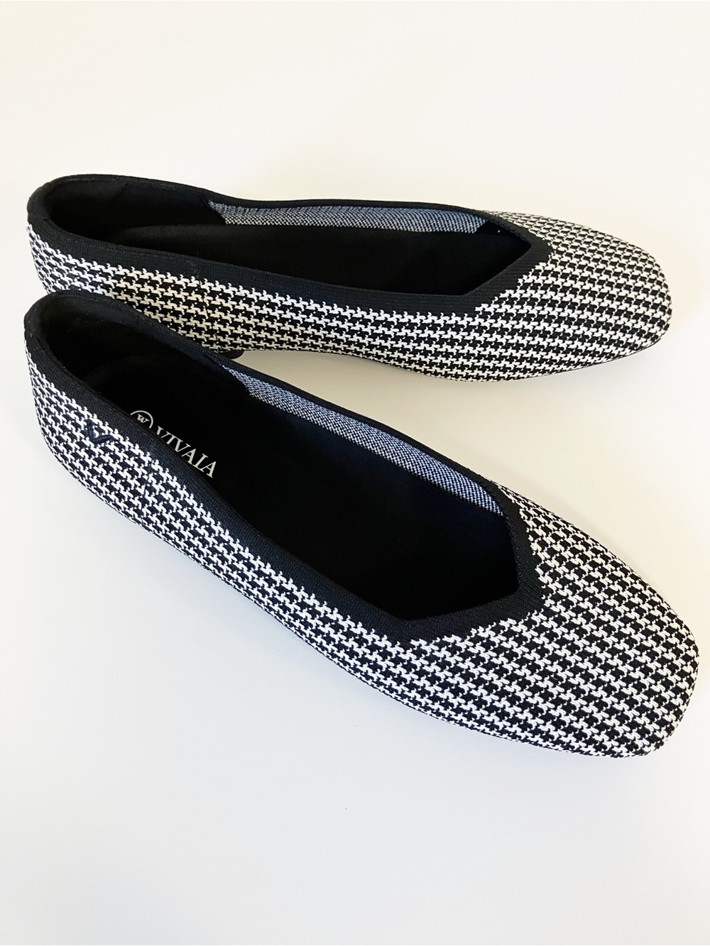Vivaia | Black Margot 2.0 Houndstooth Square Toe Flats 40.5 Academia Mature Twee